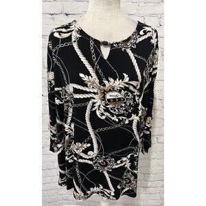 Susan Graver Plus Size Tunic Chain Print Officewear Business Stretchy 1X